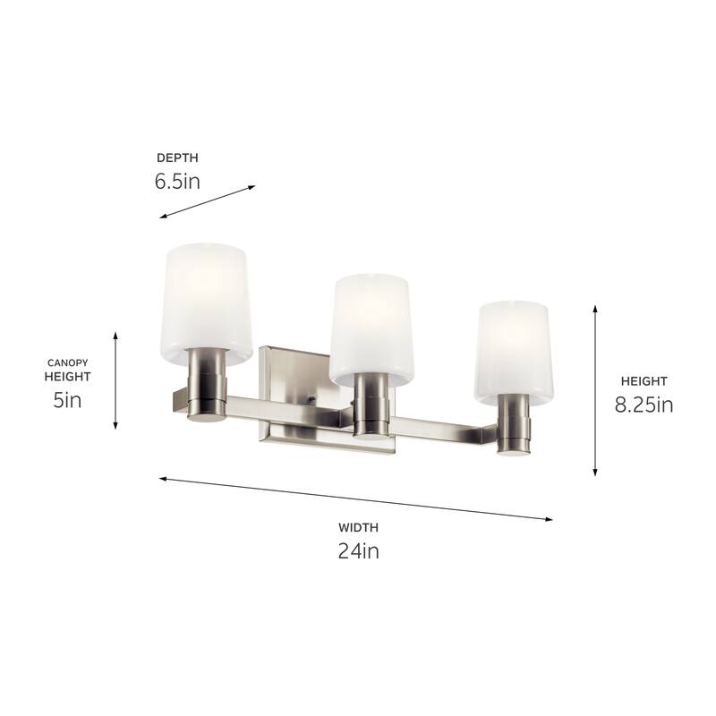 Adani 24 in. 3-Light Bathroom Vanity Light with Opal Glass