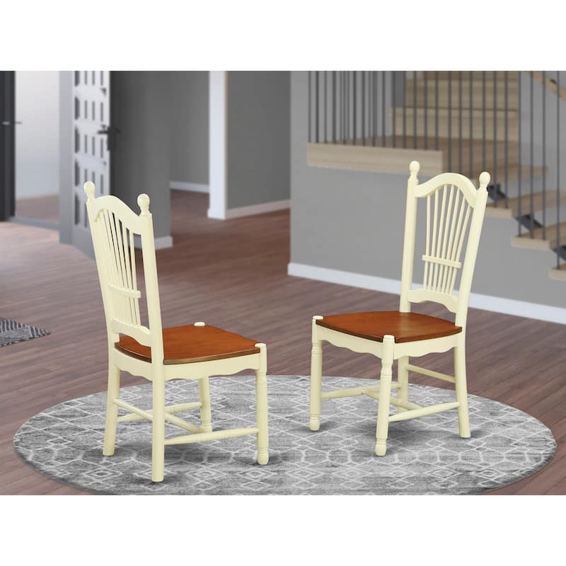 East West Furniture Dover Dining Chairs - Slat Back Wood Seat Kitchen Chairs, Set of 2, (Finish Options) - DOC-WHI-W