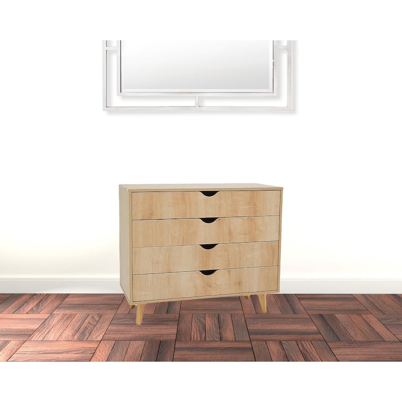 HomeRoots 35" Natural Solid Wood Four Drawer Standard Dresser