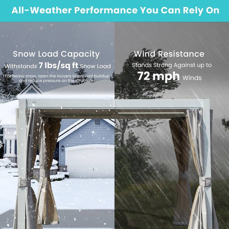 10x10 FT Outdoor Louvered Pergola with Adjustable Louvers, Aluminum Construction, Integrated Gutter System