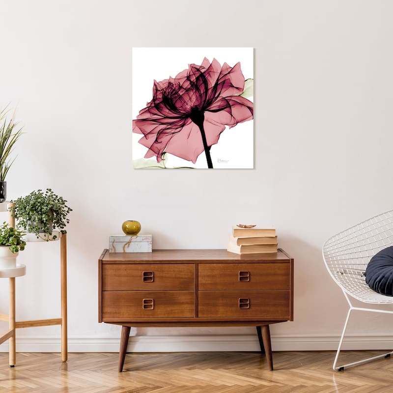 "Chianti Rose I" Rose Flower Wall Art on Frameless Free Floating Tempered Glass Panel - Pink