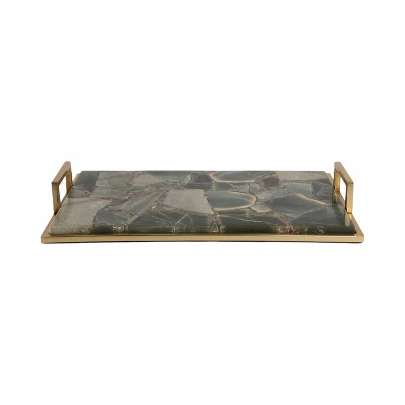 Decorative Agate Accent Tray - Home Decor - 23", Green & Gold