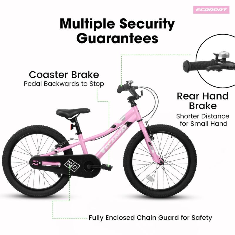 Kids' Bike 20 Inch Wheels, 1-Speed Boys Girls Child Bicycles For 3-5Years, Front V Brake, Rear Holding Brake