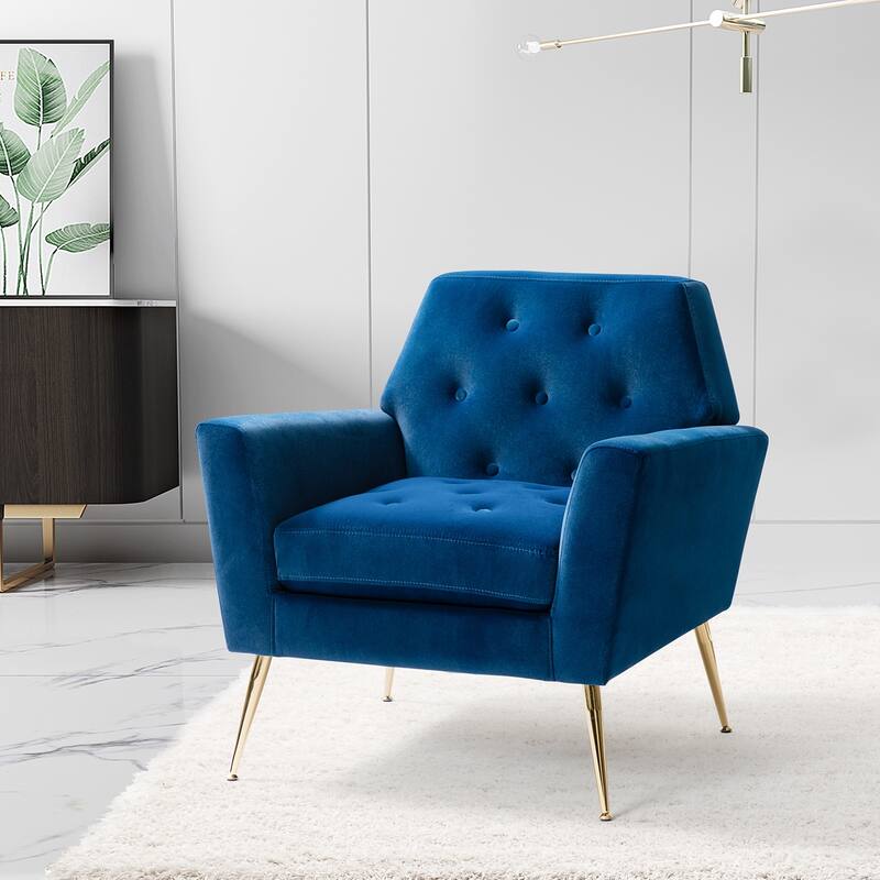 Lilia Contemporary Velvet Upholstered Tufted Back Armchair with Metal Golden legs by HULALA HOME