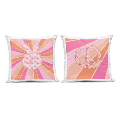 Stupell Groovy Peace Symbols Printed Outdoor Throw Pillow Design by Jesse Keith (Set of 2)