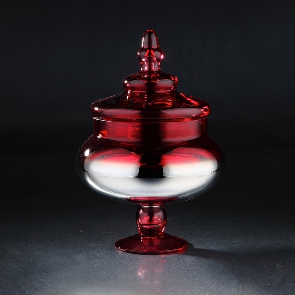 13” Red and White Candy Dish Jar with Finial Lid - N/A