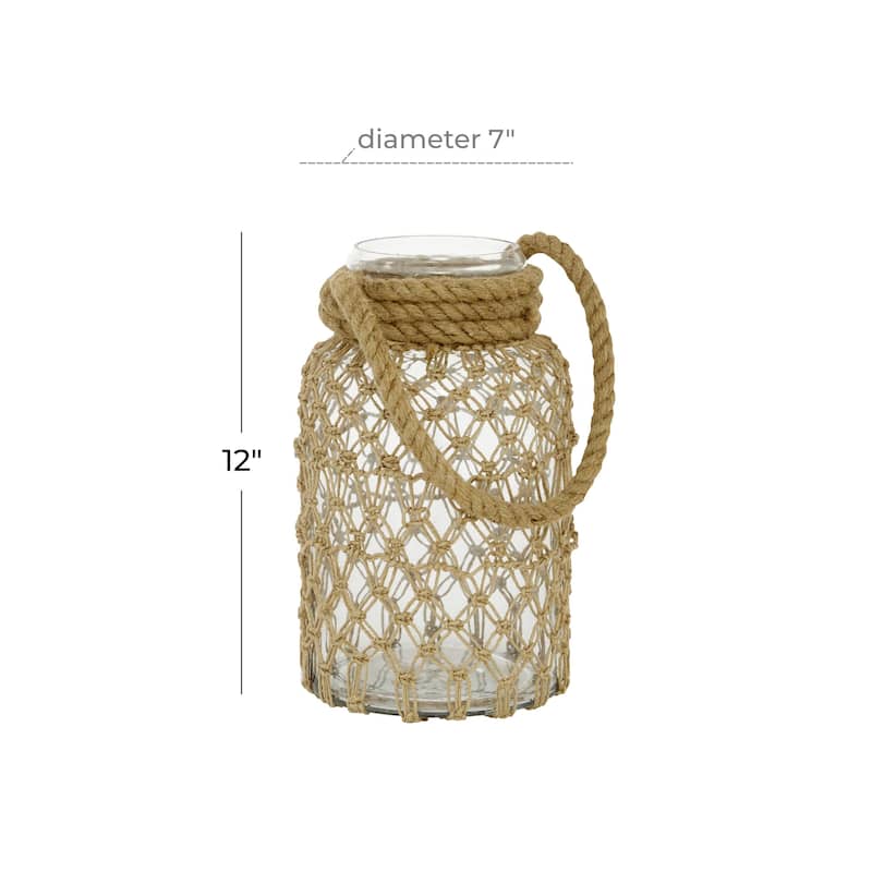 Glass Decorative Candle Lantern with Rope Handle - Clear - Roche River Decor
