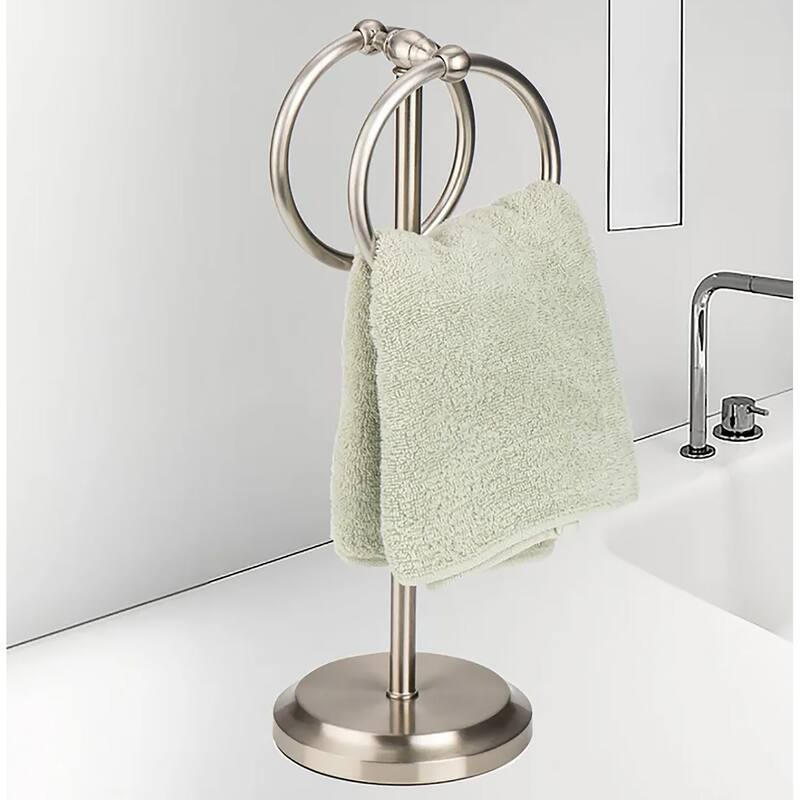 Brushed Satin Nickle Stainless Steel Double Ring Fingertip Towel Holder With Heavy Base