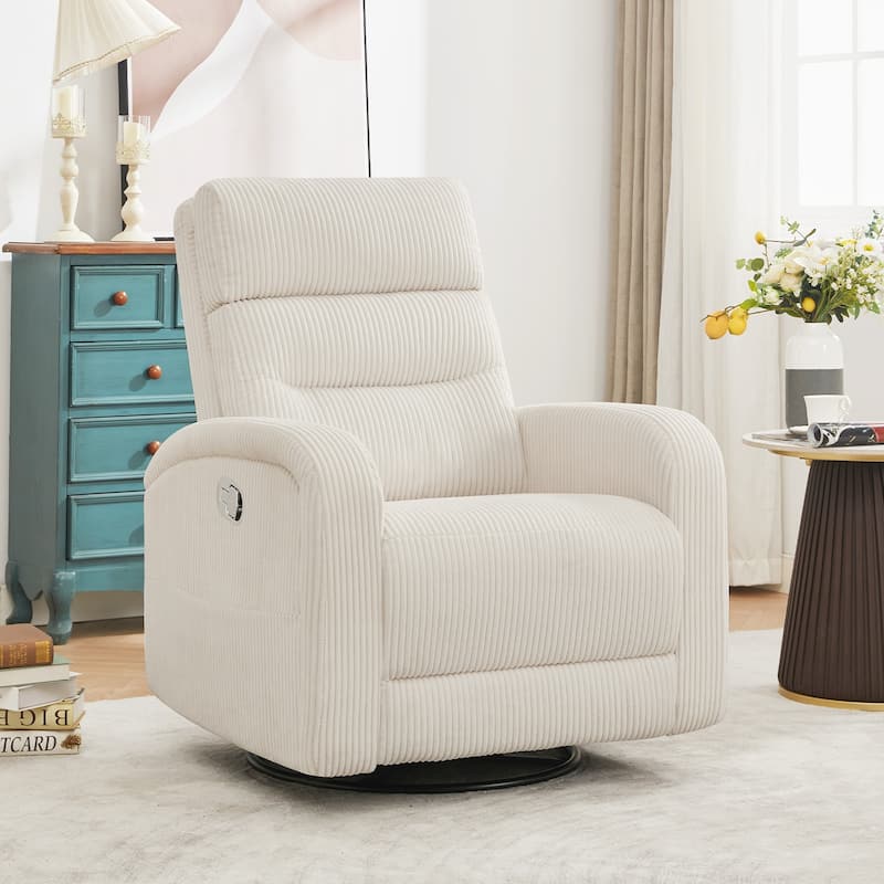 Aemeios Faux Leather Swivel Glider Rocker Manual Recliner - White - Corduroy