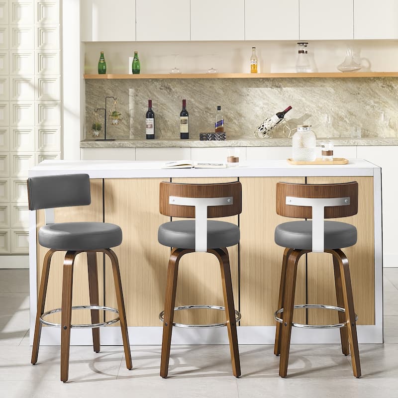 Upholstered Wood Swivel Bar/ Counter Stools, Set of 3