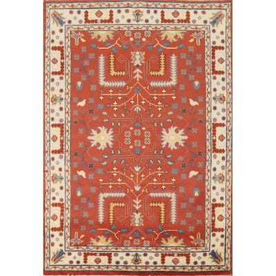 Orange Oushak Indian Rug Hand-Knotted Wool Carpet - 3'11" x 5'11"
