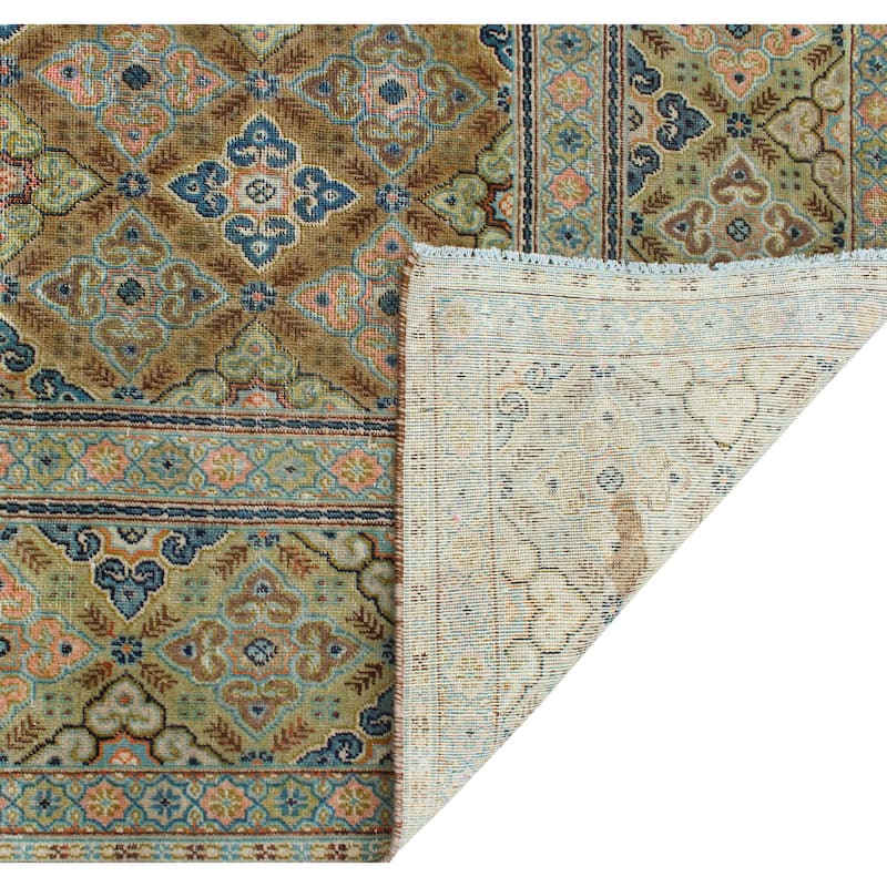 Vintage Distressed Ghotai Brown/Green Rug - 7'5" x 11'3"