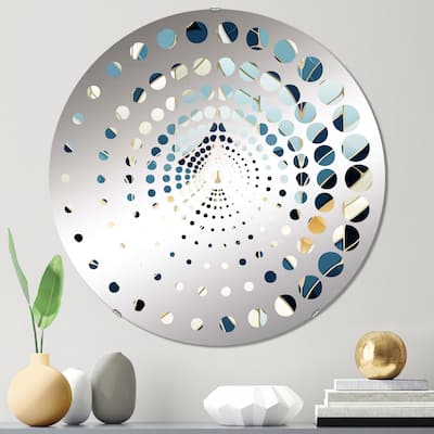 Designart "Tiles Blue And White Chevron Dreams" - Modern Geometric Spiral Circle Wall Mirror