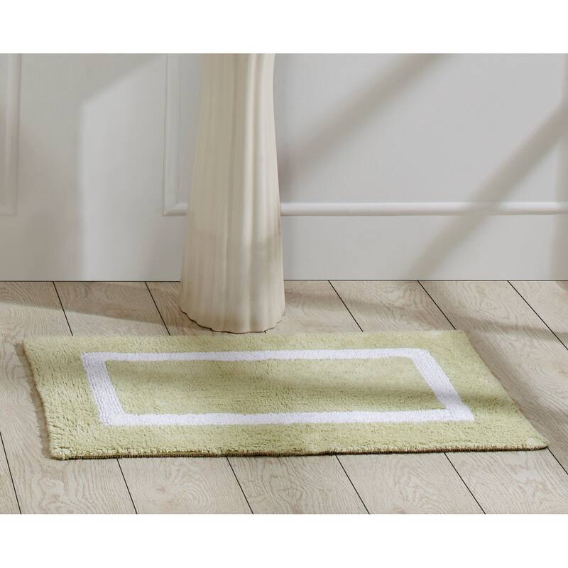 Better Trends Hotel Collection in Race Track 100% Cotton Super Absorbent Reversible Double Sided Machine Washable Bath Mat Rug - 17" x 24" Rectangle - Sage & White