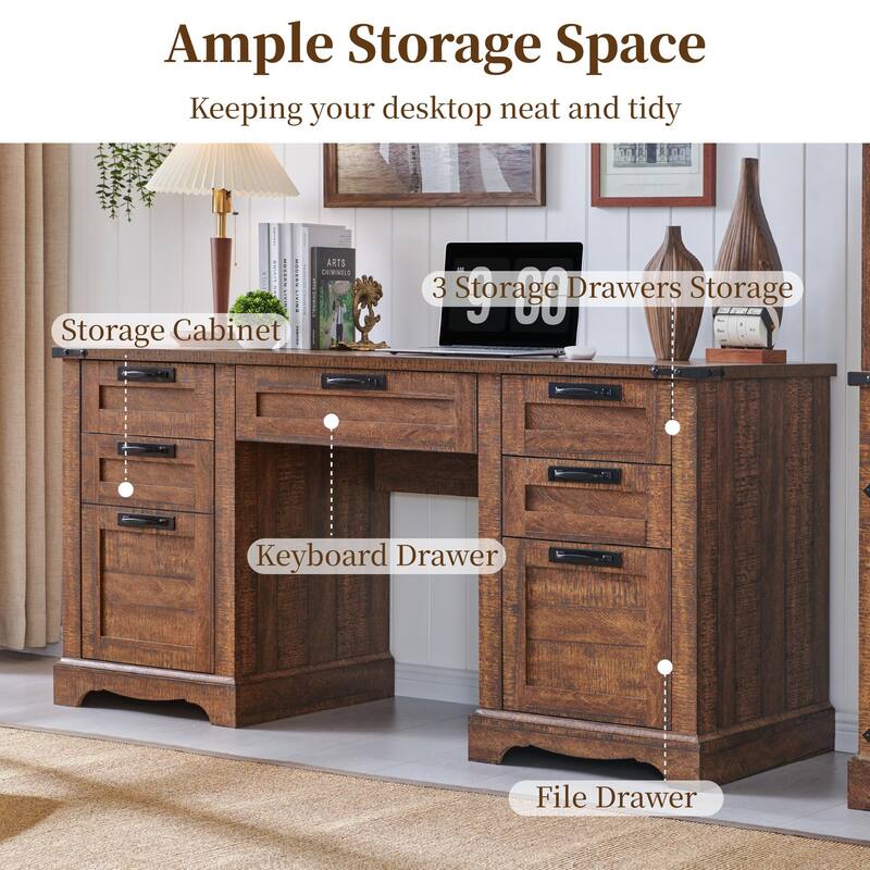 Farmhouse Executive Desks, Wood Computer Writing Desk for home office