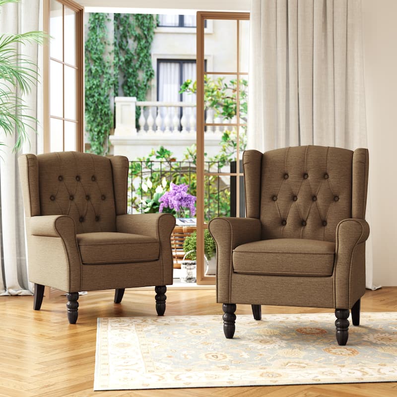 Button Tufted Wingback Upholstered Accent Chairs Set of 2