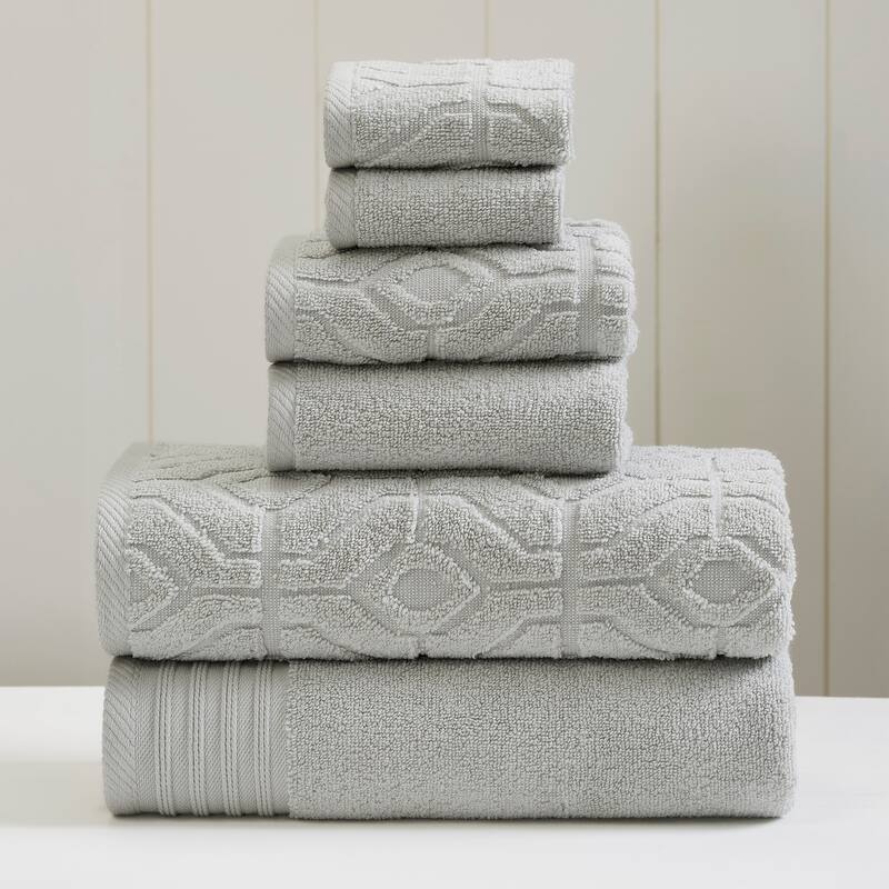 Modern Threads 6-Piece Yarn Dyed Diamond Gate Jacquard Towel Set - Silver