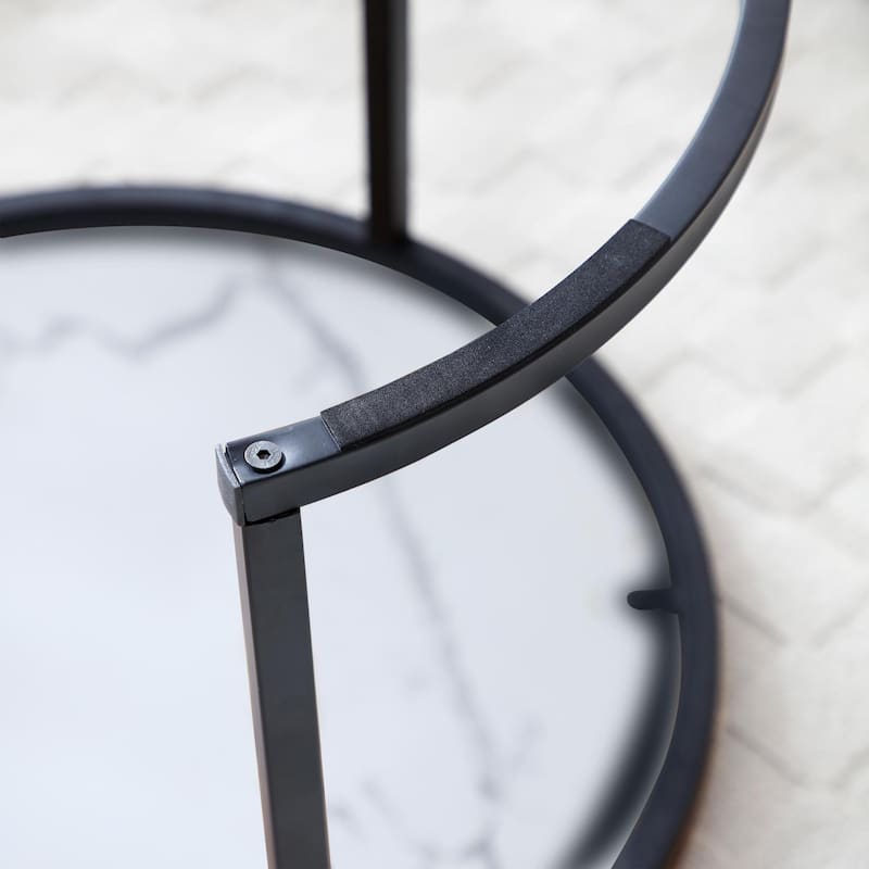 Nesting Coffee Table Set of 2 Round MDF Top and Metal Frame Modern Industrial