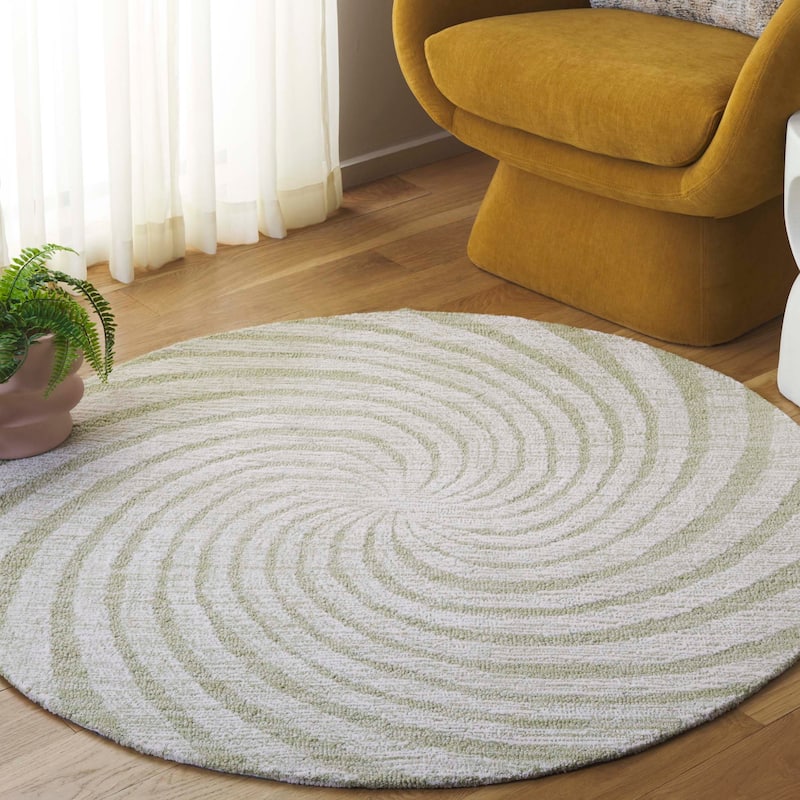 SAFAVIEH Handmade Novelty Blerona Swirl Wool Rug - Sage/Ivory - 5' Round