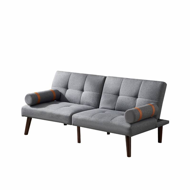 Convertible Sofa Bed Futon with Solid Wood Legs in Linen Fabric