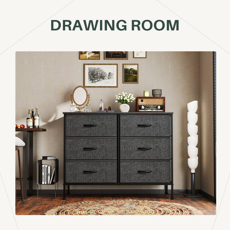 Tall Dresser Storage Tower with 6 Fabric Drawers, Grey, Black, Rustic Brown,White