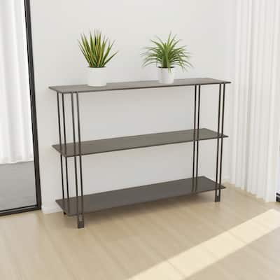 Bush Plant Display Stand, Modern 3 Tier Gray Metal Finish, 32 Inch