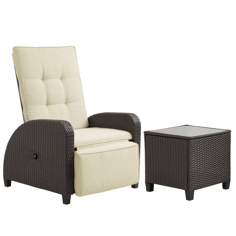 Adjustable Outdoor Recliner Lounge Chair with Storage Side Table and Weather-Resistant Cushions