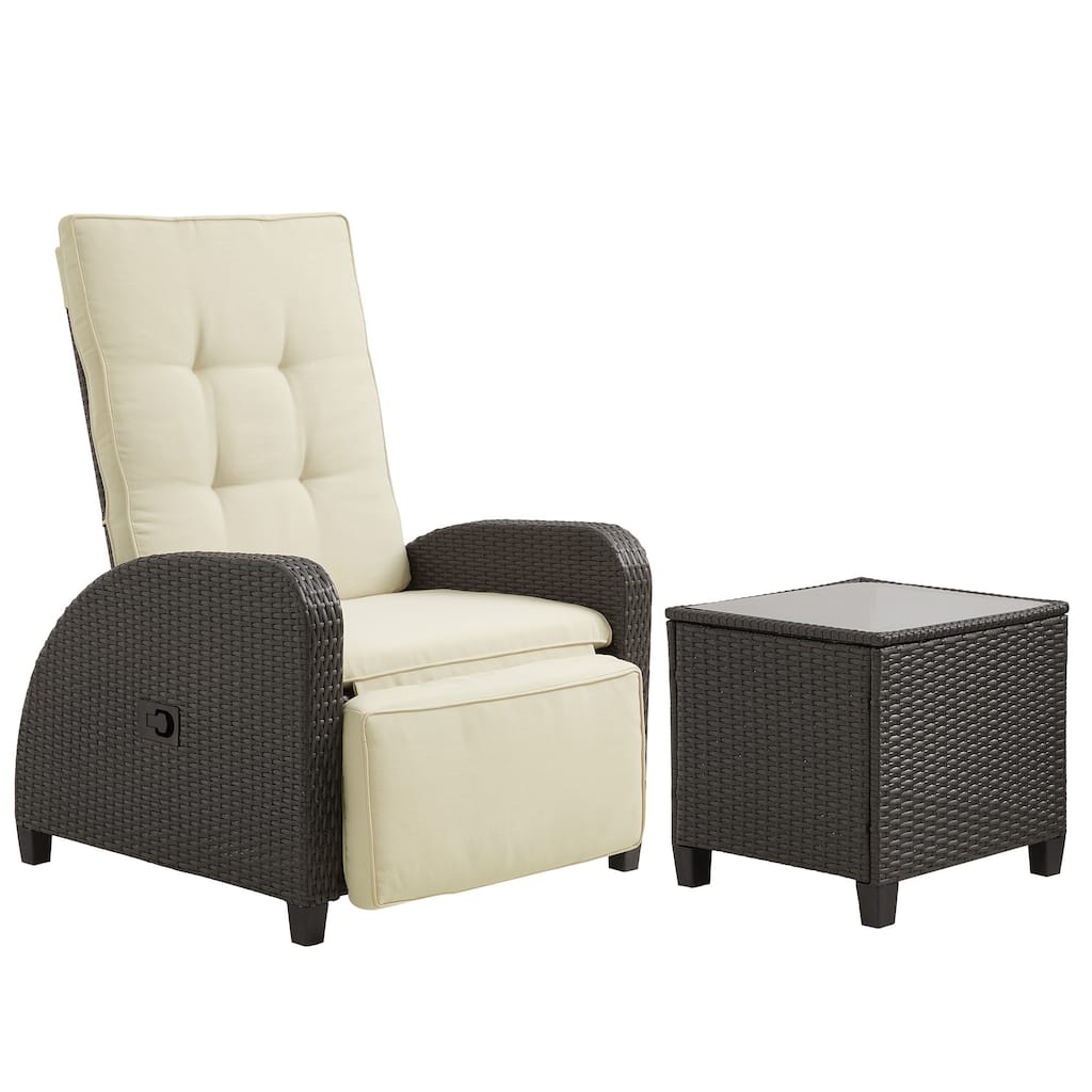 Adjustable Outdoor Recliner Lounge Chair with Storage Side Table and Weather-Resistant Cushions