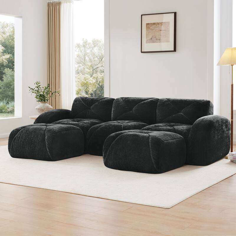 U-shaped Boneless Sofa, Tufted Design, 32D High Density Sponge, Bottom Anti-Slip Design, No Assembly Required Bottom