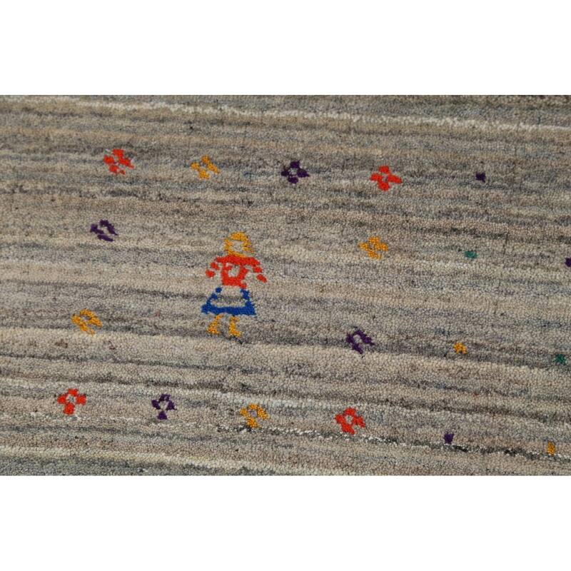 All-Over Striped Gabbeh Indian Square Rug Hand-Knotted Wool Carpet - 7'10"x 7'11"