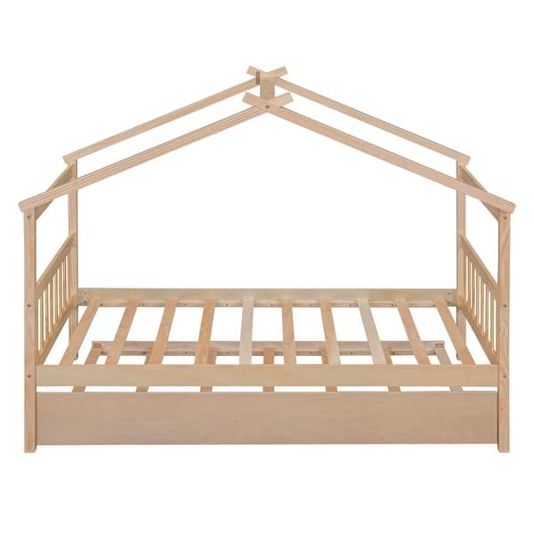 slide 2 of 12, Whimsical Twin House Bed with Trundle - Safe Pine Frame Natural - Twin