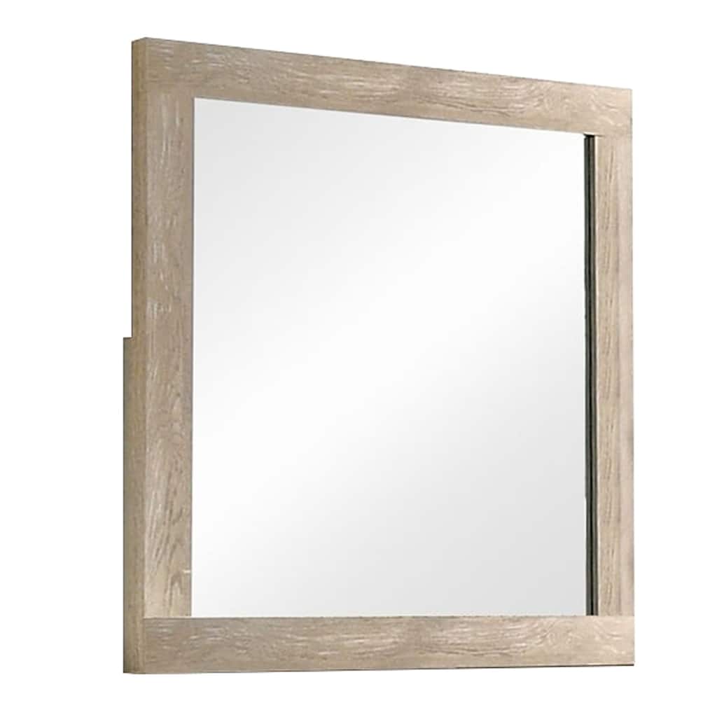 Transitional Style Grained Wood Encased Square Mirror, Cream