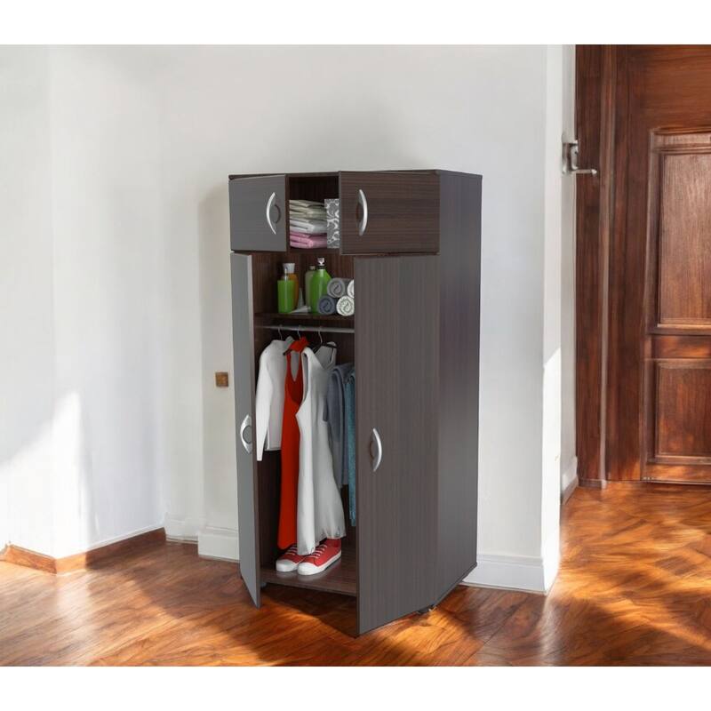 Espresso Melamine Contemporary Vertical Combo Dresser with Mirror and Doors