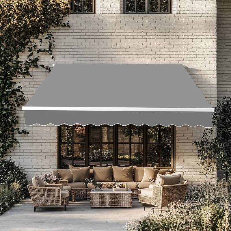Retractable Outdoor Awning with Adjustable Slope Polyester Canopy Aluminum and Steel Frame Weather Resistant