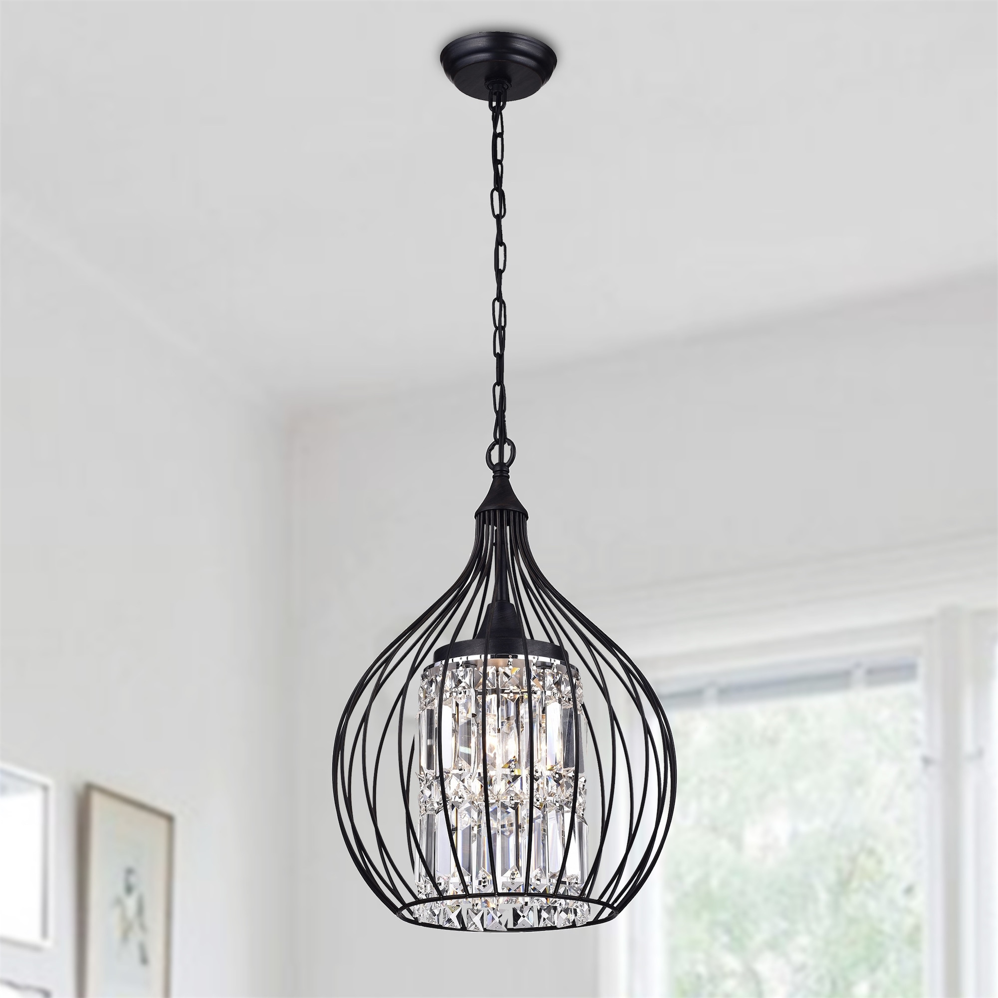 Foyer Ceiling Light Fixtures / Belle Aurore 17 W Silver Leaf Crystal