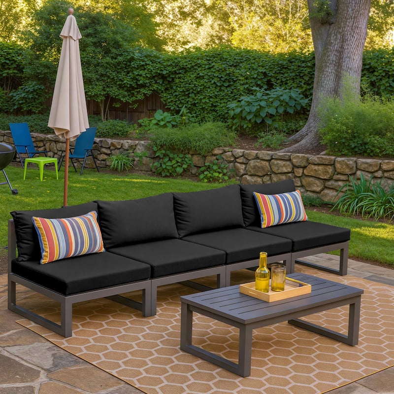 Chelsea 4-Piece Armless Chairs Powder Coated Aluminum Frame Patio Sofa Set with Cushions for Patios, Decks, Dining Rooms, Lounge