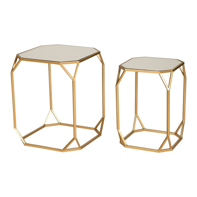 Glitzhome Modern Metal Glass Accent Table Nesting Side Table(Set of 2)