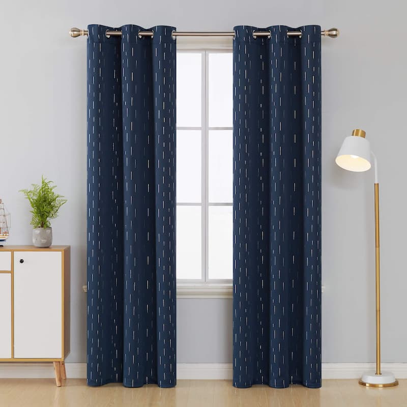 Deconovo Foil Print Striped Room Darkening Curtains Set of 2
