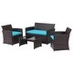 preview thumbnail 16 of 28, Ainfox 4 Pcs Rattan Sofa Set Patio Furniture with/without Umbrella Brown Rattan