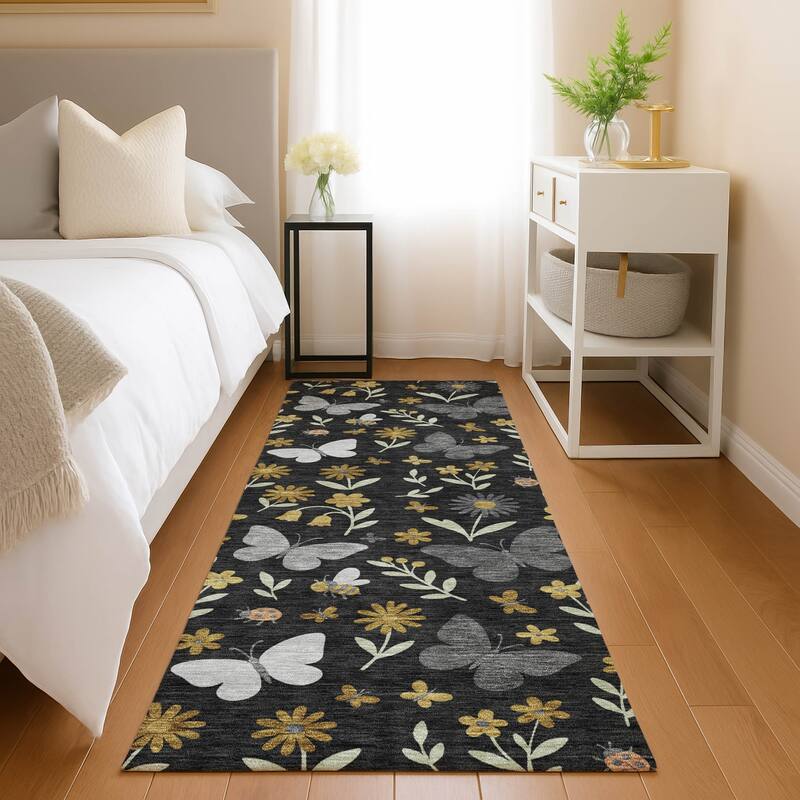 Machine Washable Indoor/ Outdoor Whimsy Butterfly Chantille Rug