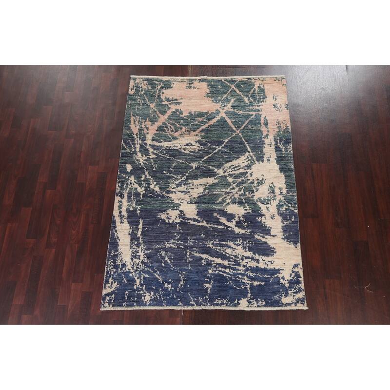 Contemporary Abstract Oriental Wool Area Rug Hand-knotted Foyer Carpet - 4'11" x 6'11"