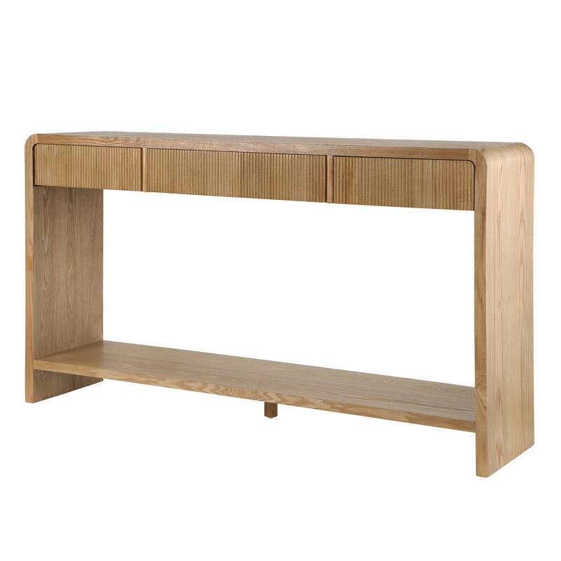 Round Edge Design Modern Console Table with Vertical Slats