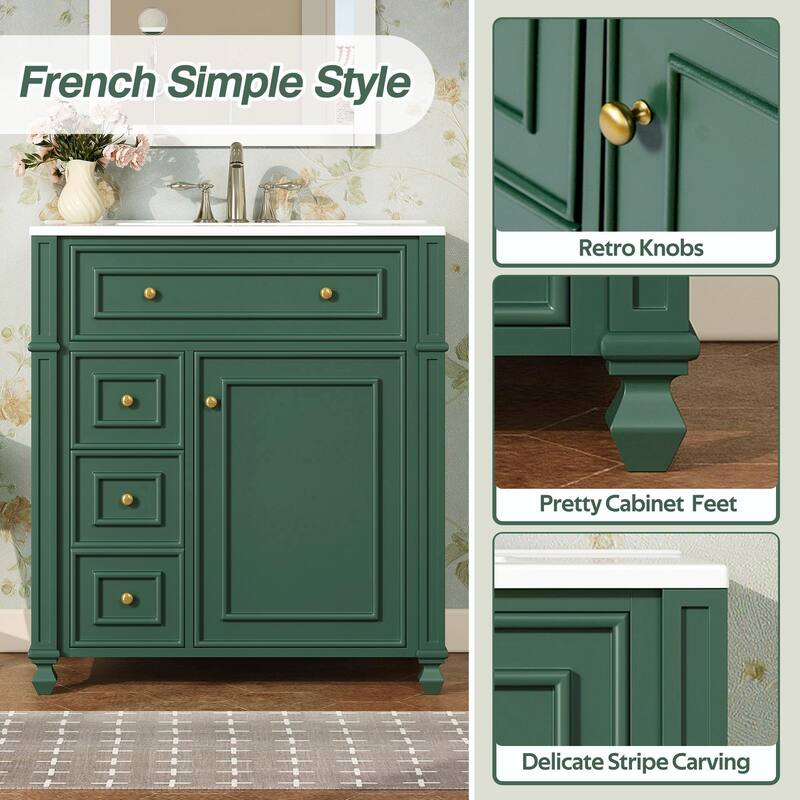 30" Bathroom Vanity Cabinet with Ceramic Sink Basin