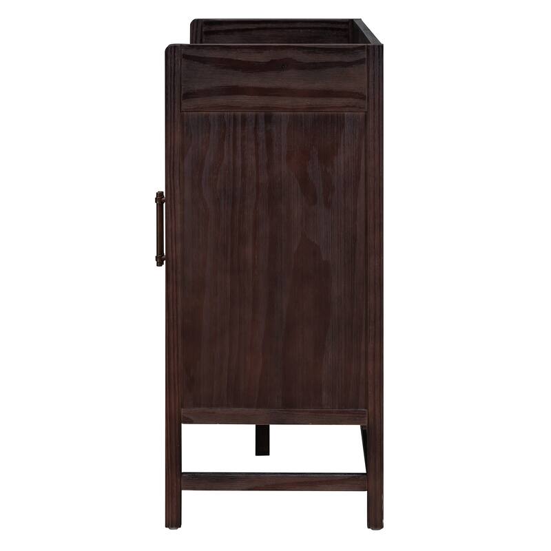 Natural Walnut Buffet Sideboard Storage Cabinet, Rattan Doors Accent Cabinet Console Table for Dining Room Living Room