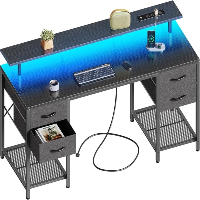 55 inch Computer Desk with 4 Drawers - 18.9"D x 47.3"W x 34.2"H - Black