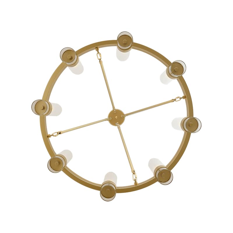 8-Light Industrial Wagon Wheel Chandelier with Glass