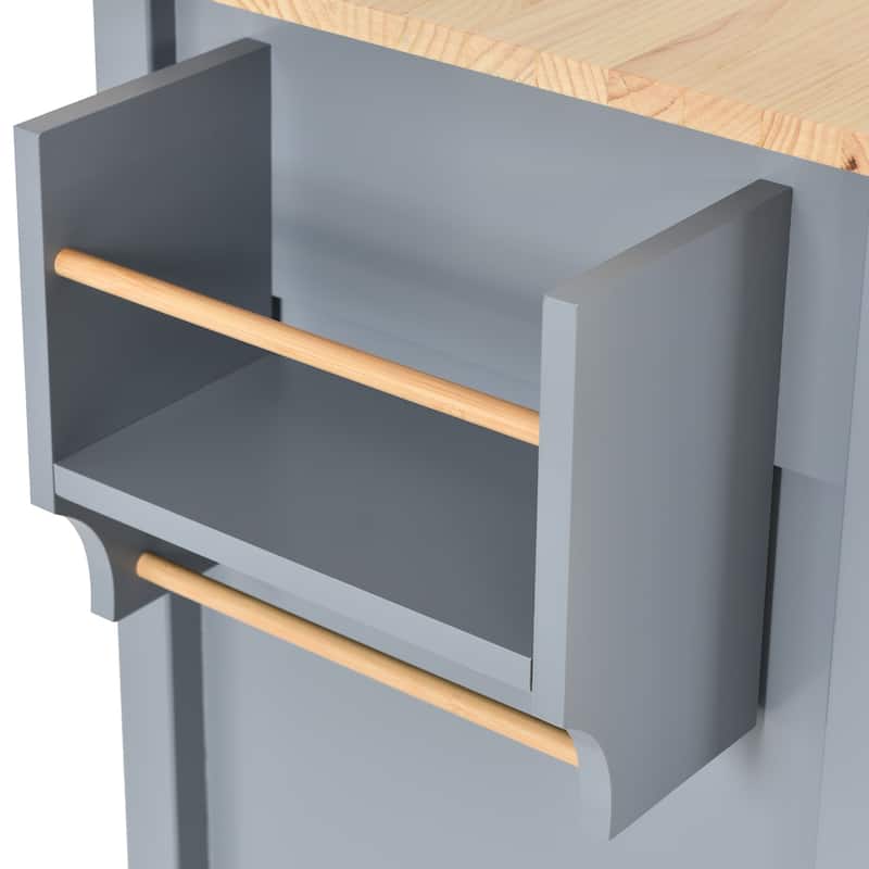 Kitchen Island Cart with Solid Wood Top Locking Wheels Spice Rack, Towel Rack 4 Door Cabinet and 2 Drawers, for kitchen