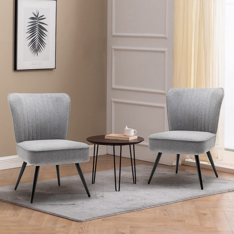 Armless Accent Chair Set of 2 , Living Room Chairs modern accent chairs for bedroom - Grey
