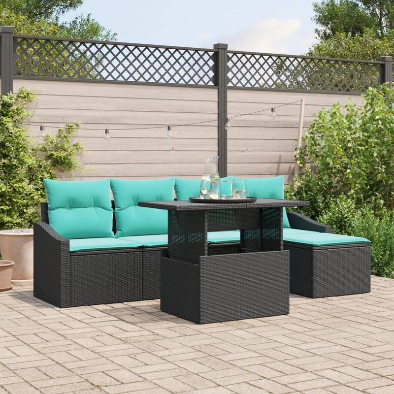 vidaXL 6 Piece Garden Sofa Set with Cushions - 91.7×46.1×27.2 - Black
