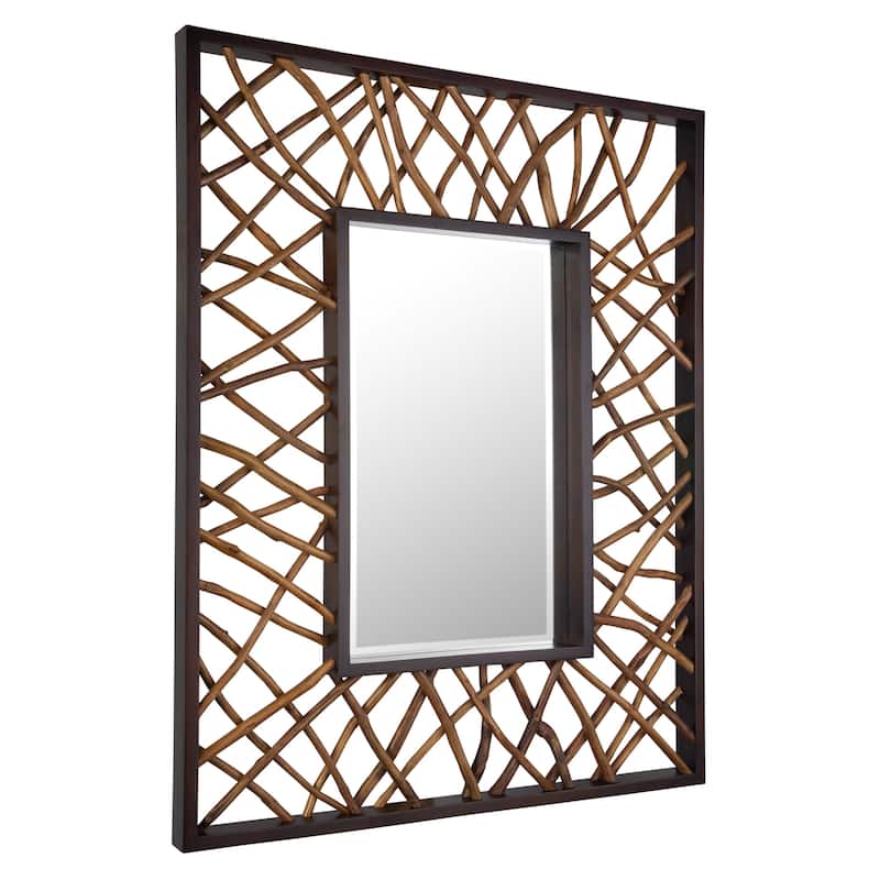 Teak Branch Beveled Rectangular Wall Mirror - 56" - Walnut Brown